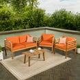 thumbnail image 4 of Thom 4-Piece Mid-Century Modern Acacia Wood Outdoor Patio Set with Cushions and Plaid Decorative Pillows, Orange/Teak Brown, 4 of 6