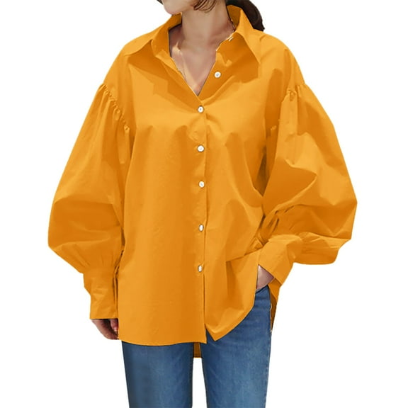 Women'S Clothing, Womens Shirts, Stylish Women Casual Blouse Loose Fit Button-Up Top with Lapel Design for Everyday Wear