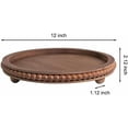 thumbnail image 2 of 12in Round Wood Beaded Tray - Brown, Distressed Finish - Farmhouse Boho Style - Decorative Tray for Living Room, Coffee Table, Kitchen Table or Serving Tray, 2 of 9