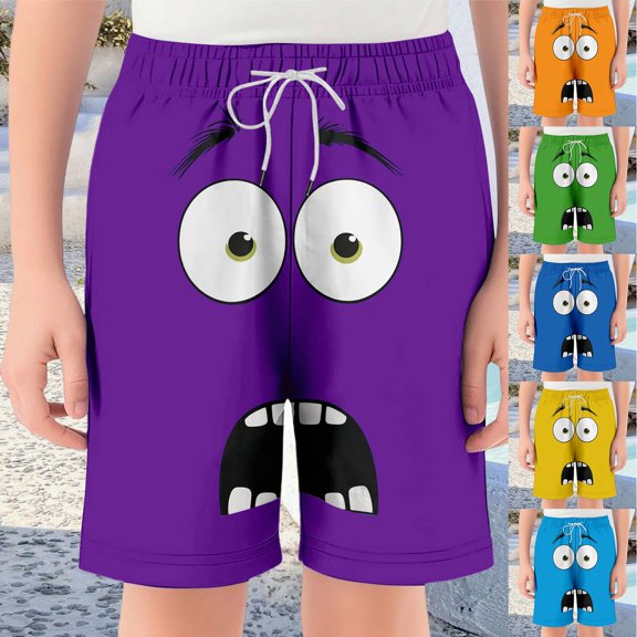 Boys Beach Shorts Funny Cartoon Prints Casual Board Shorts Drawstring Elastic Waist Trunks Vacation 2026 Summer Outfits