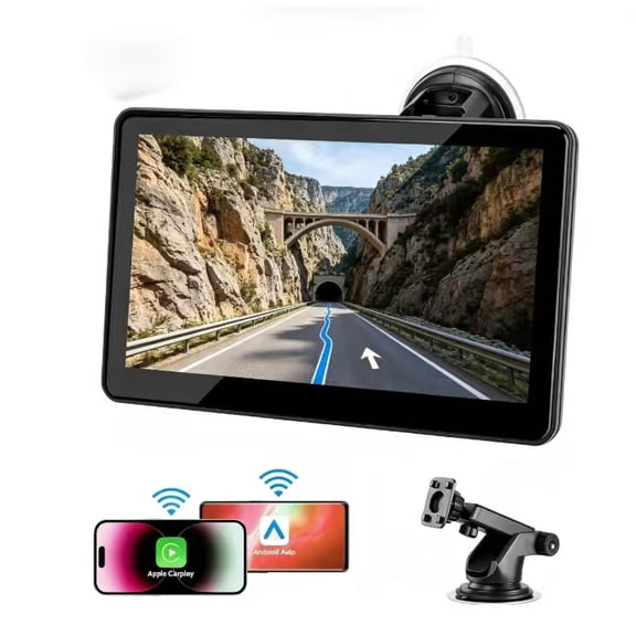 2026 Enhanced 7" HD Portable Wireless CarPlay Screen for Car, Apple CarPlay & Android Auto, Bluetooth, GPS Navigation, Siri Voice Control, FM Radio, AUX, Mirror Link, Fits All Vehicles