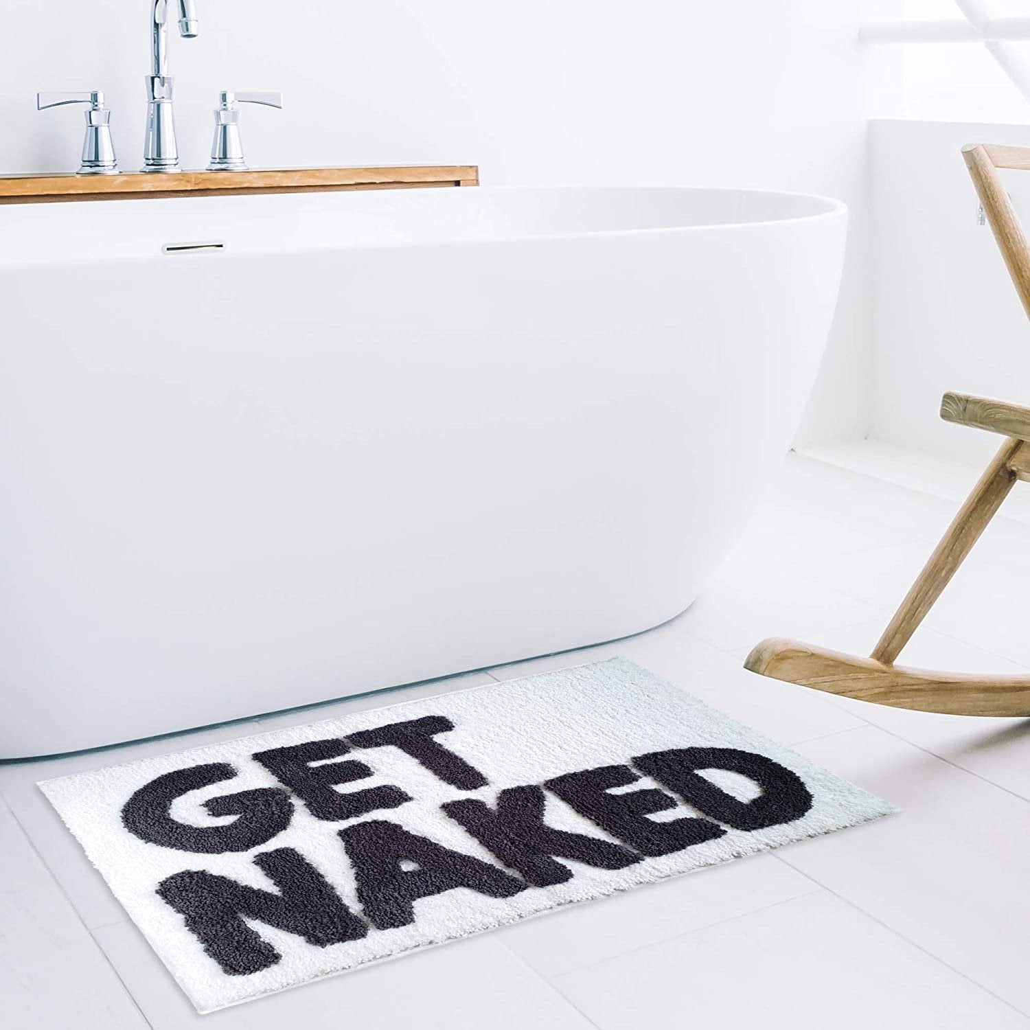 New Mungo Get Naked Bath Mat - Bathroom Rugs for Bathtub Mat - Cute Bath Rugs for Apartment Decor - Bath Mats for Bathroom as Shower Floor Mat - Tufted Gray and White Bathroom Rug - 20" x 31"