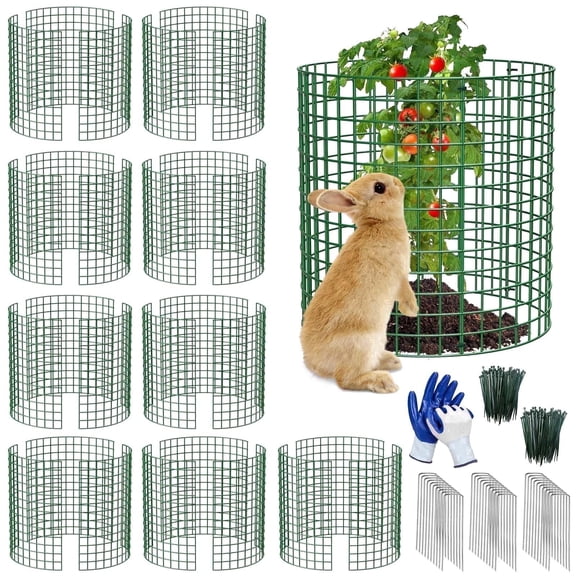 10 Pack Metal Wire Plant Protectors - 13"x13" Mesh Garden Cages with 30pcs Chicken Wire Cloches | Animal Barrier for Rabbits, Chickens, Ducks | Gardening Supplies to Protect Plants & Vegetables