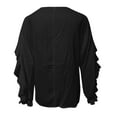 thumbnail image 5 of LEAVINGSUO Blouses for Women Clearance Women Casual Solid Long Sleeve Ruffle V-Neck Shirt Blouse Tops, 5 of 6
