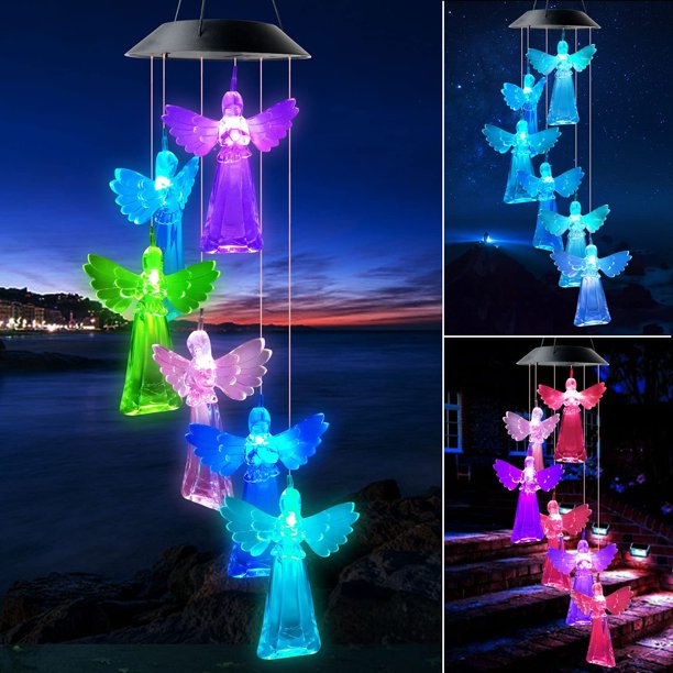 Decoración para exteriores, móviles decorativos, campanas de viento solares con forma de ángel, jardinería al aire libre, regalos para mamá, regalos de cumpleaños únicos para mujeres que lo tienen tod