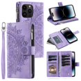 thumbnail image 3 of Funda de cuero con tapa cruzada para iPhone, 15, 14 Pro Max, 13, 12, 11, X, XS, XR, SE, 2022, 8, 7 Plus, funda larga con cordón y cremallera para tarjetas, 3 of 5