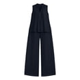 thumbnail image 5 of Busydd Womens Two Piece Sets Sleeveless V Neck Button Tanks and Loose Wide Leg Pants Solid Color Womens Lounge Set M, 5 of 9