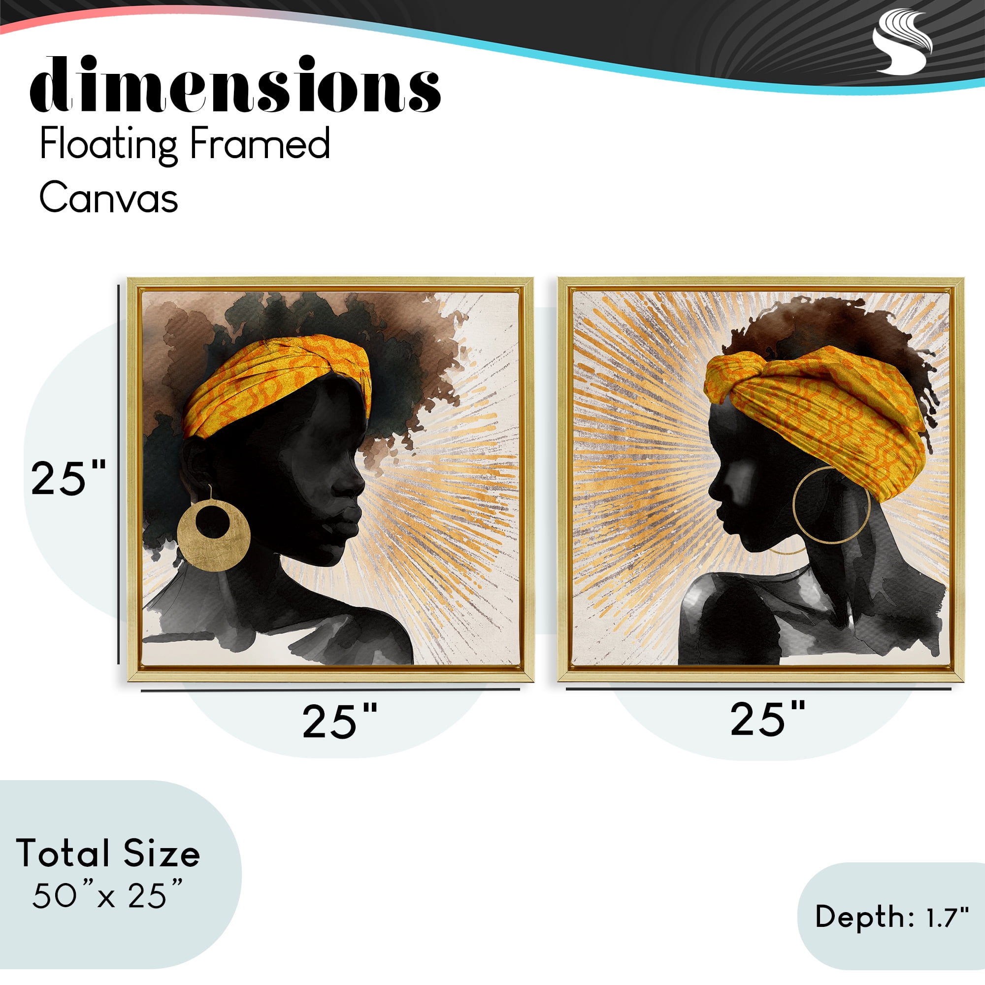Stupell Industries Radiant Portraits Of Women 2 Piece Gold Framed Floater Canvas Set, design by CAD Designs
