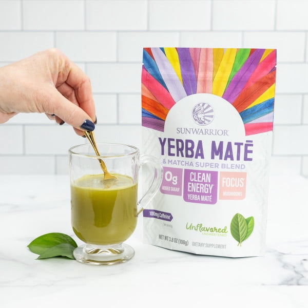 Yerba Mate + Matcha Clean Energy Superblend Powder Adaptogen & Mushroom Blend with L-Theanine, Maca & Lion’s Mane, Smooth Focus & Calm Energy | No Crash, Sugar Free, Vegan, Unflavored 30 Servings