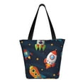 thumbnail image 3 of Easygdp Spaceships and Stars Stylish Canvas Handbag Shoulder Tote Bag, Shopping Bag with Zip, Suitable for Buying Groceries, Office, Fitness, 3 of 9