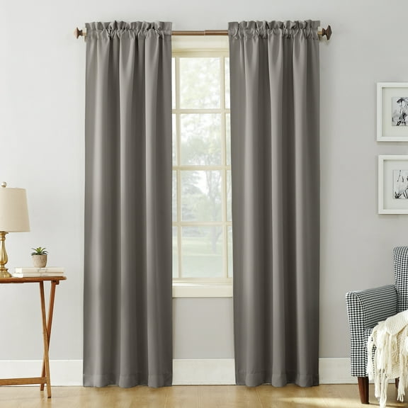 Sun Zero Nolan Energy Saving Blackout Rod Pocket Curtain Panel, 40"X84", Gray (Single Panel)