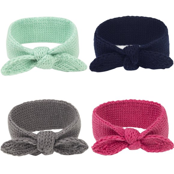 Coofit Bandeaux Tricotés pour Bébé avec Nœud : 4 Pcs Turban Élastique pour Nourrisson Bandeaux Accessoires pour Cheveux