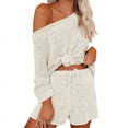 thumbnail image 2 of Casual Pajama Set Womens 2 Piece Outfits Off Shoulder Knit Tops and Shorts Suits, 2 of 3
