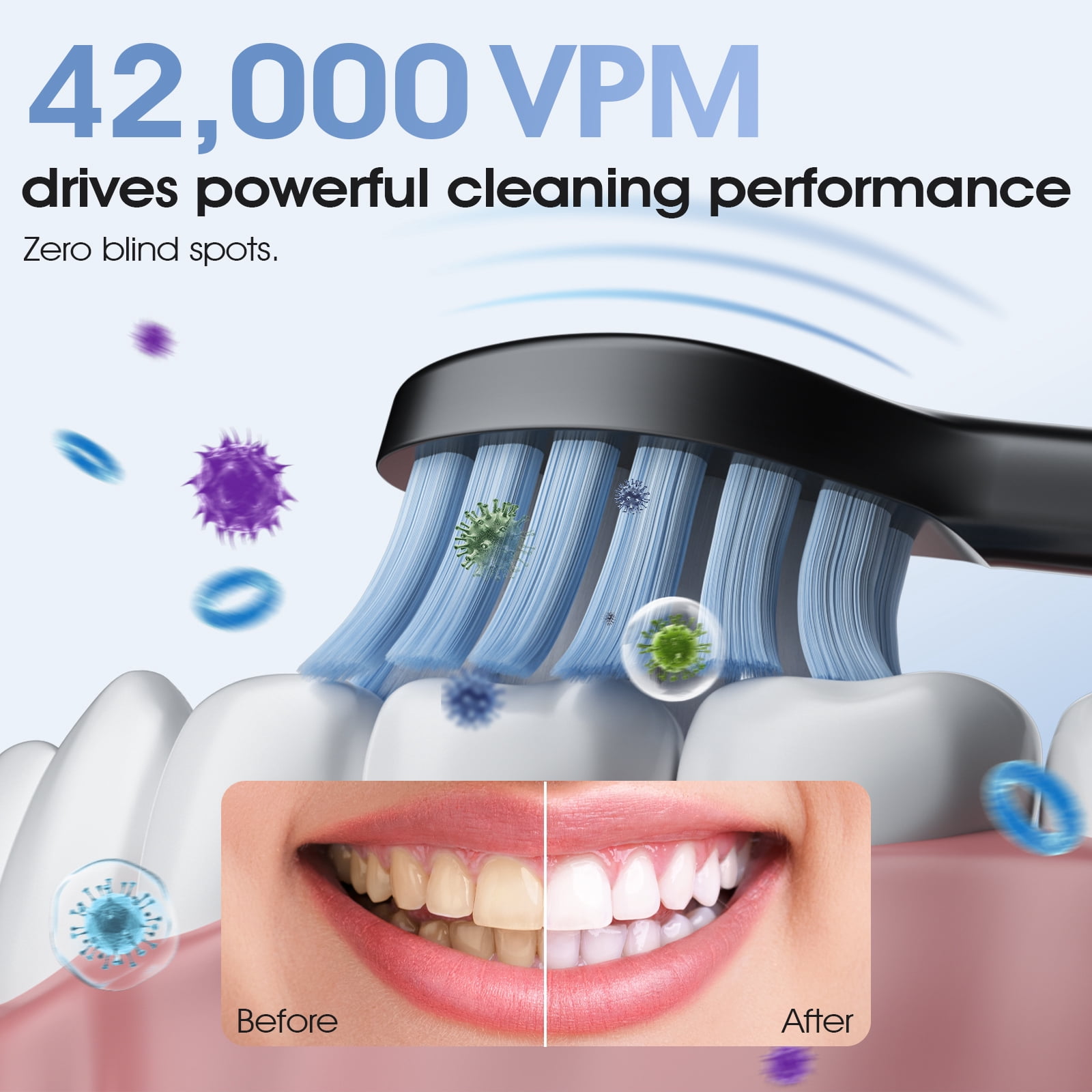 OasiSmile Sonic Electric Toothbrush Set for Adults with Travel Case, 6 Brush Heads, 100-Day Battery Life, 5 Modes 42000 VPM Rechargeable Power Toothbrush, Black