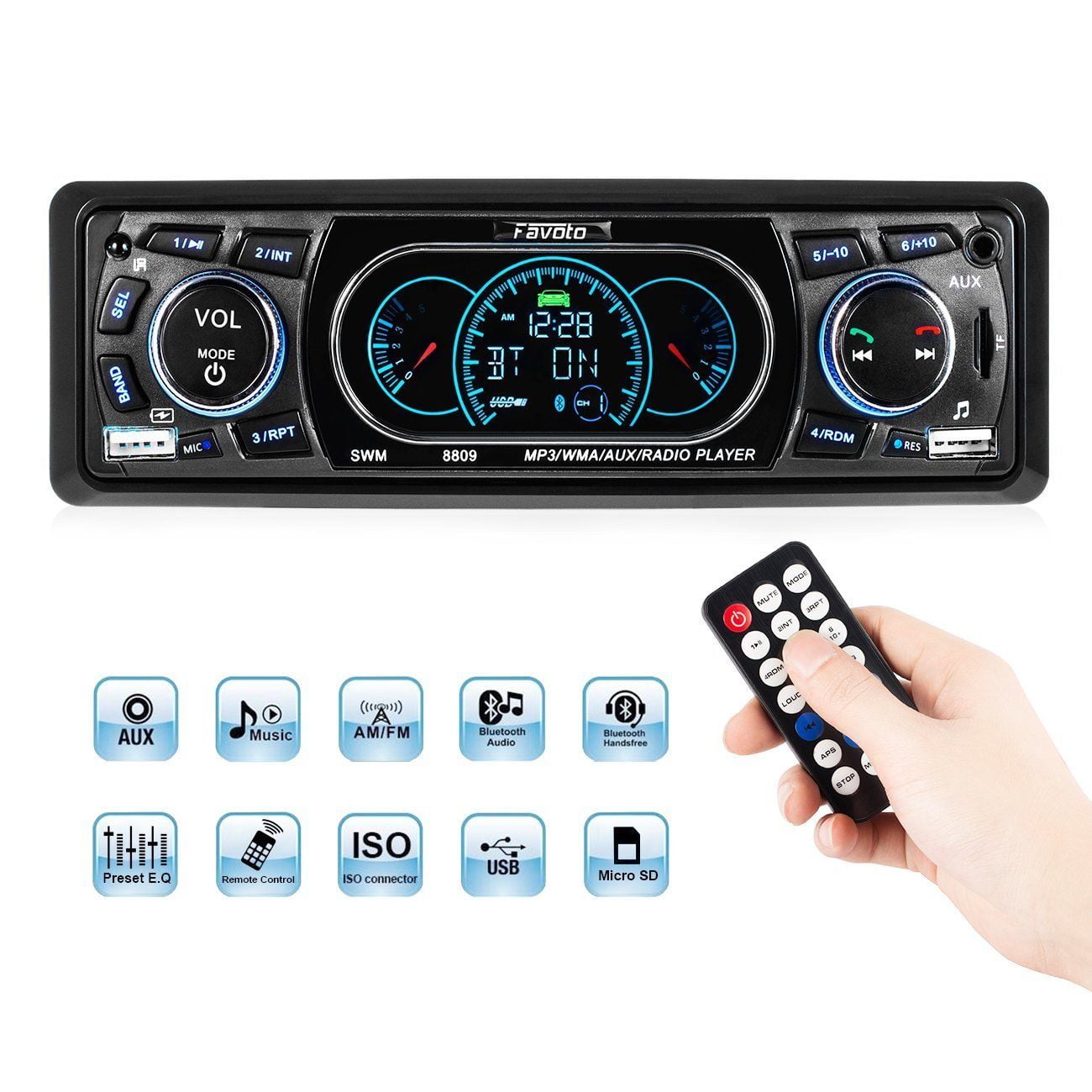Car Auto MP3 Player USB FM AUX Bluetooth Radio Multimedia Audio Video 8809