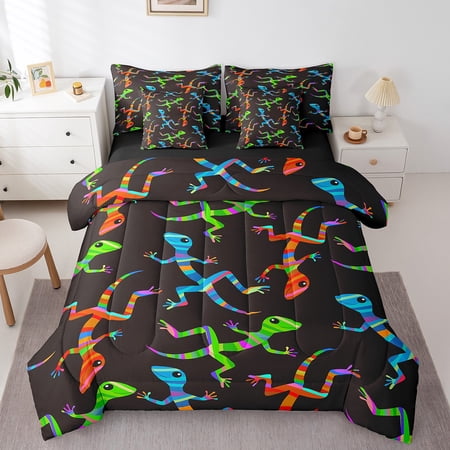 Rainbow Lizard Comforter Set 7 Piece Bed in a Bag Twin,Colorful Reptile ...