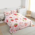 thumbnail image 3 of Homewish Kids Strawberry Fruit Queen Comforter Set, Pink Blossoms Flower Bedding Sets, Princess Cartoon Theme Reversible Bedding Comforter Set, Lightweight Room Decor, 3pcs, 3 of 8