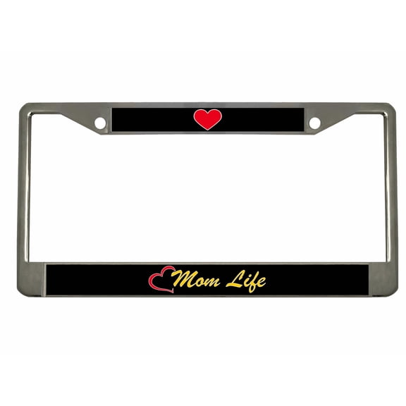 Mom Life Style Metal License Plate Frame Personalized/Car Accessories Car Tag Holder Cover (Chrome/Black/Yellow)