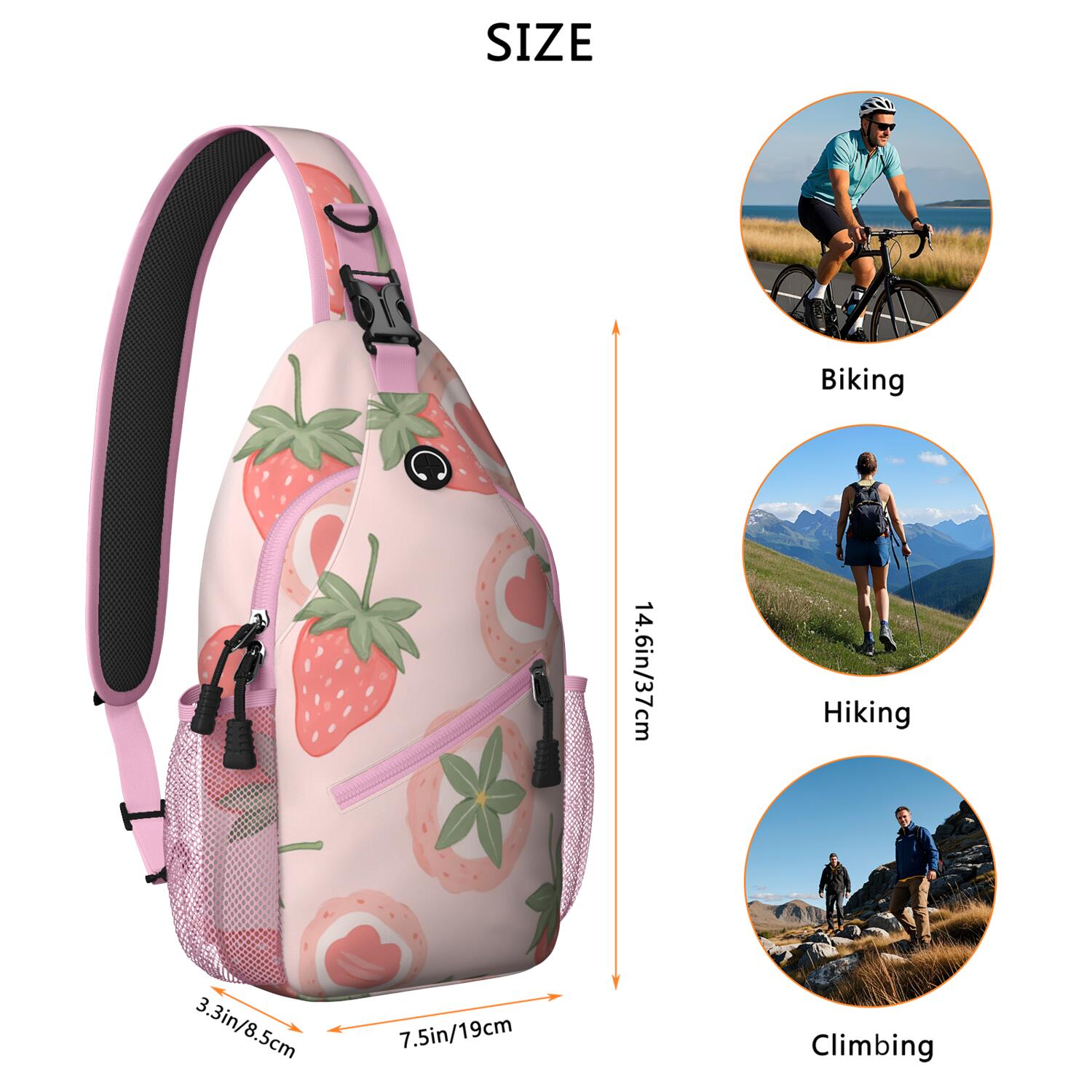 Crossbody Sling Bag Strawberry Cute Hiking Sling Backpack Travel Bag Hiking Bag for Men Women