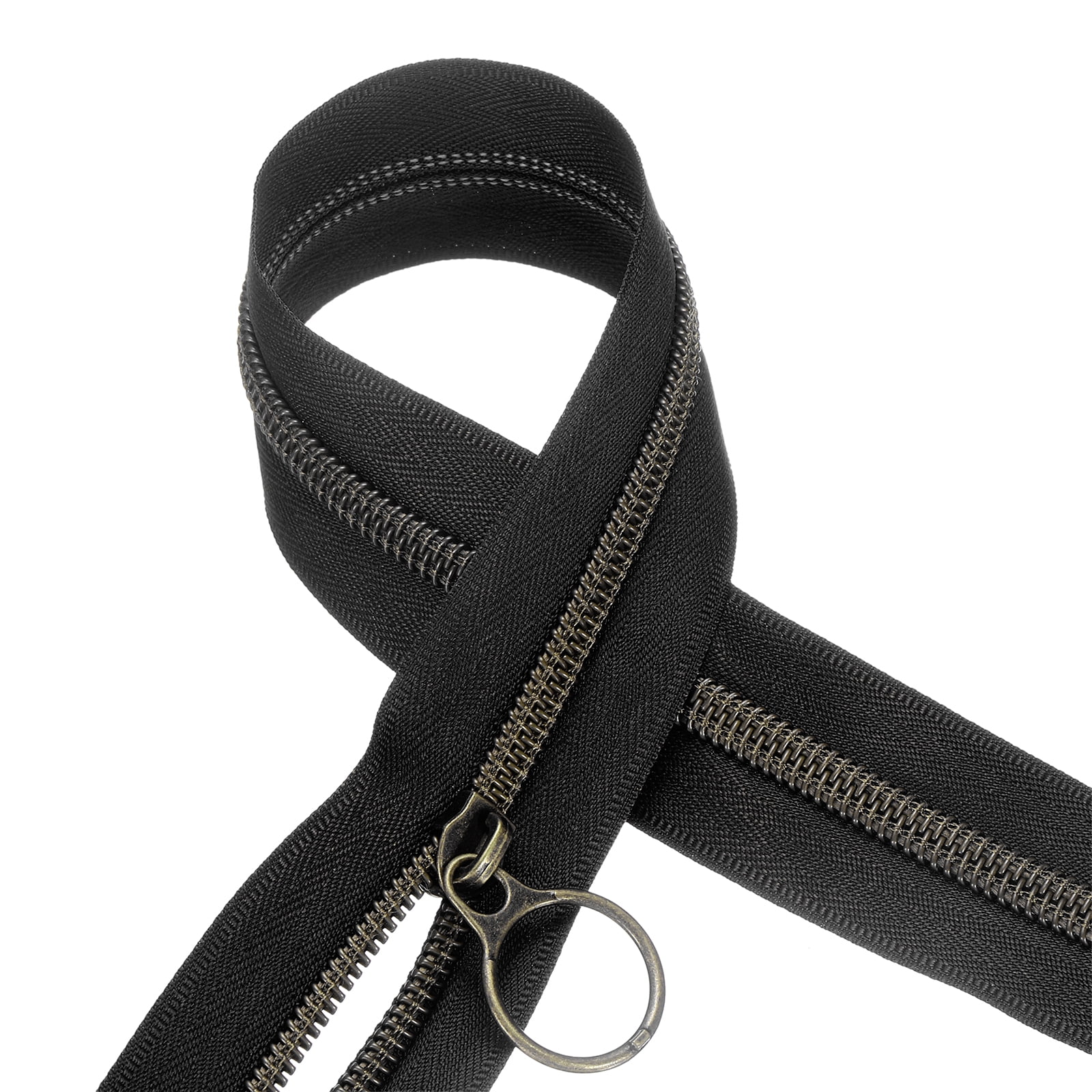 #5 10 Yards Nylon Coil Zippers, Bulk Coil Zipper by the Yards with 20pcs Vintage Brass Zippers Sliders for Diy Tailor Sewing Craft Bag Clothes, Black
