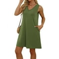 thumbnail image 4 of Summer Dresses for Women 2025, Women's Summer Fashion Printing Pocket Sleeveless V-Neck Dress(Army Green,L), 4 of 5