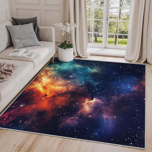 4x6 Galaxy Rug - Washable Non-Slip Soft Area Rug for Living Room Bedroom, Colorful Universe Nebula Outer Space Carpet, Home Decor & Gifts