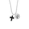thumbnail image 2 of Delight Jewelry Silvertone Large Black Enamel Cross with Decorated Sides Silvertone Script Initial Disc - P - Charm Necklace, 20"+3", 2 of 4