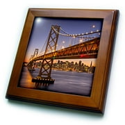 3dRose Oakland Bay Bridge and San Francisco skyline, California, USA. - Framed Tile, 6 by 6-inch