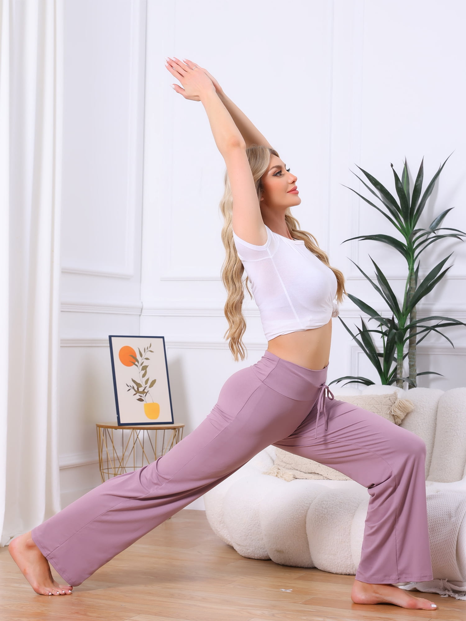 DARING DIVA Women's Casual Wide Leg Drawstring Sweatpant S Purple