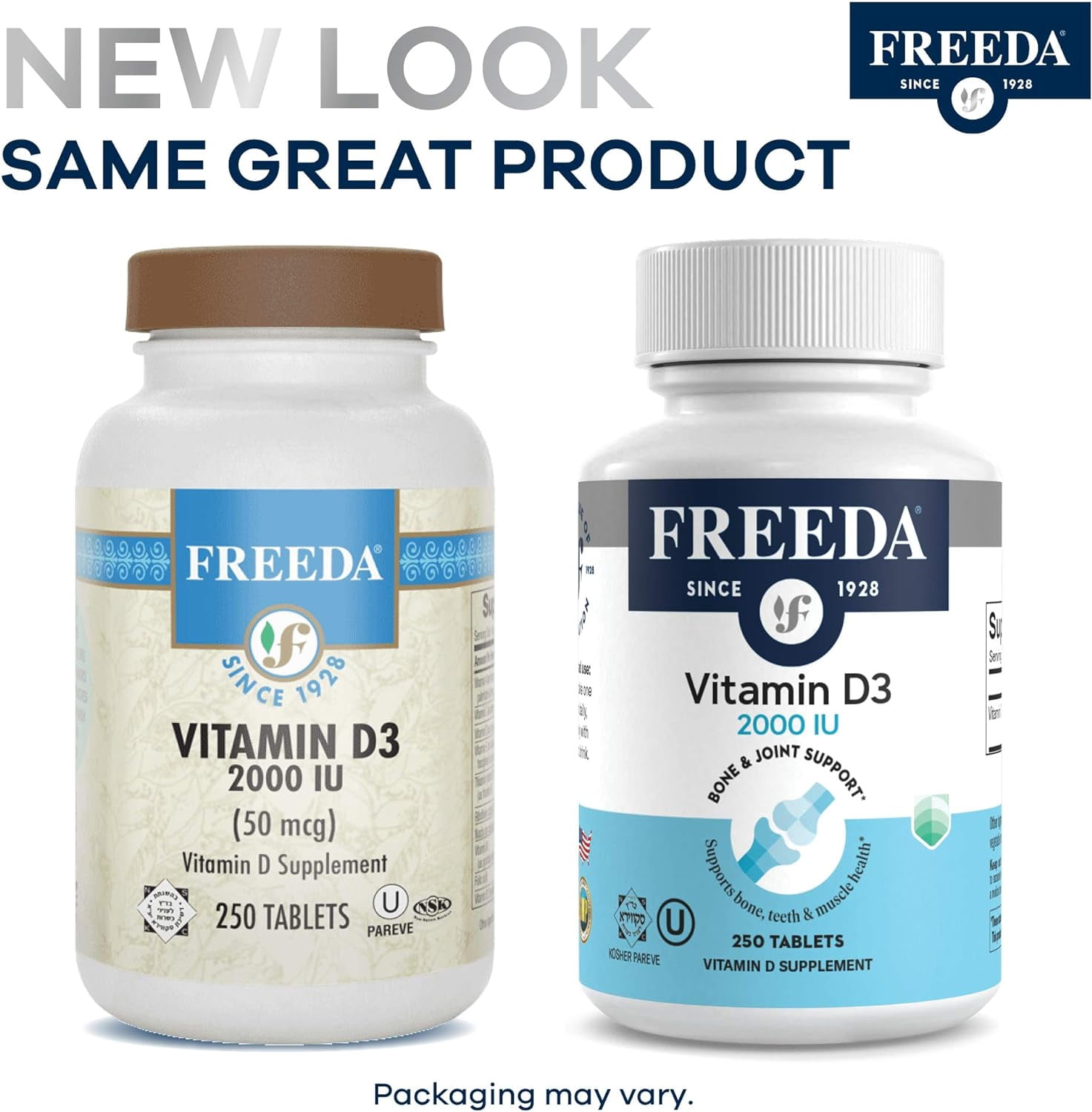 Freeda Vitamin D3-3000 IU Pure High Potency Kosher Supplement Tablets for Bone and Joint Health, 250 Count