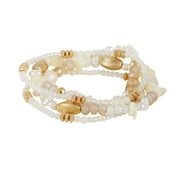 Time and Tru Women's 4 Piece Organic Glass Pearl and Shell Beaded Stretch 7" Bracelet Set in Imitation Gold Plating.