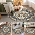 thumbnail image 5 of Round Rugs 4Ft, Orange Blue Boho Round Area Rug Washable Indoor Throw Carpet, Southwestern Geometric Vintage Ethnic Soft Non Slip Circle Rug for Kitchen Nursery Room Home Decor Aesthetic, 5 of 8