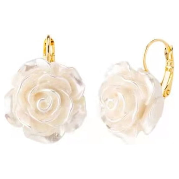 Camellia Flower Dangle Earrings Summer Elegant White Camellia Hoop Earring Party Jewelry Floral Stud-Earring Ornament