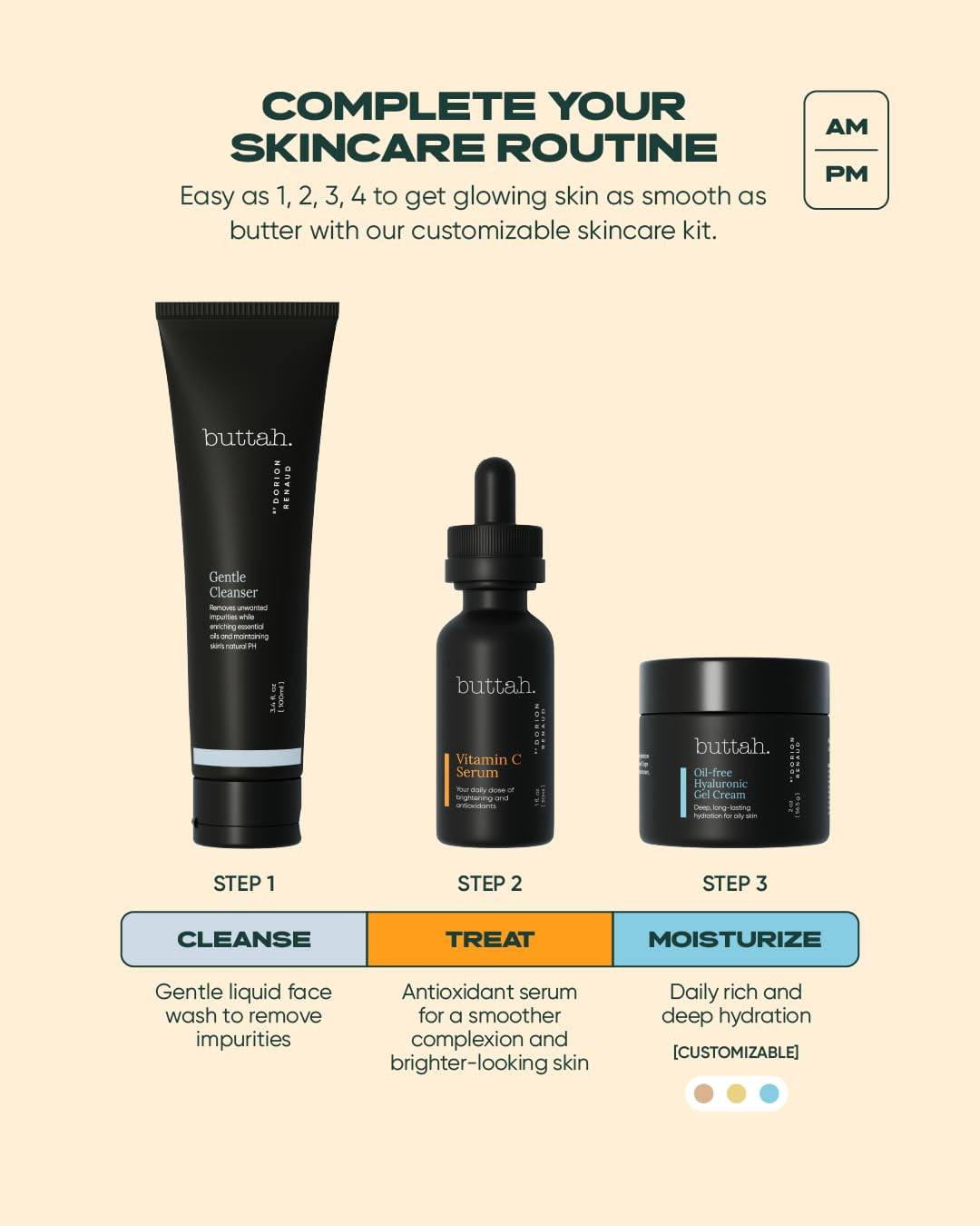 Buttah Skin Complete Skincare Kit – Cleanser, Vitamin C Serum & Gel Cream