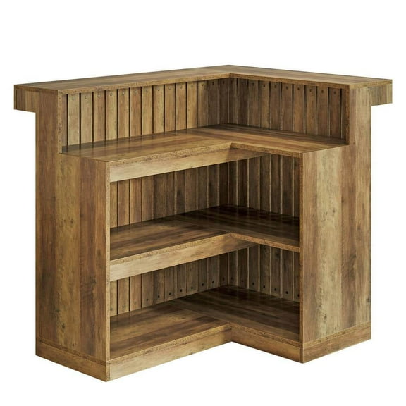 Yardi Yarda Rustic Wooden Bar Counter with Slatted Design and Vintage Charm, Multi-Level Storage, Bar Counter with Durable Engineered Wood Construction, Versatile Bar Counter for Indoor, Natural