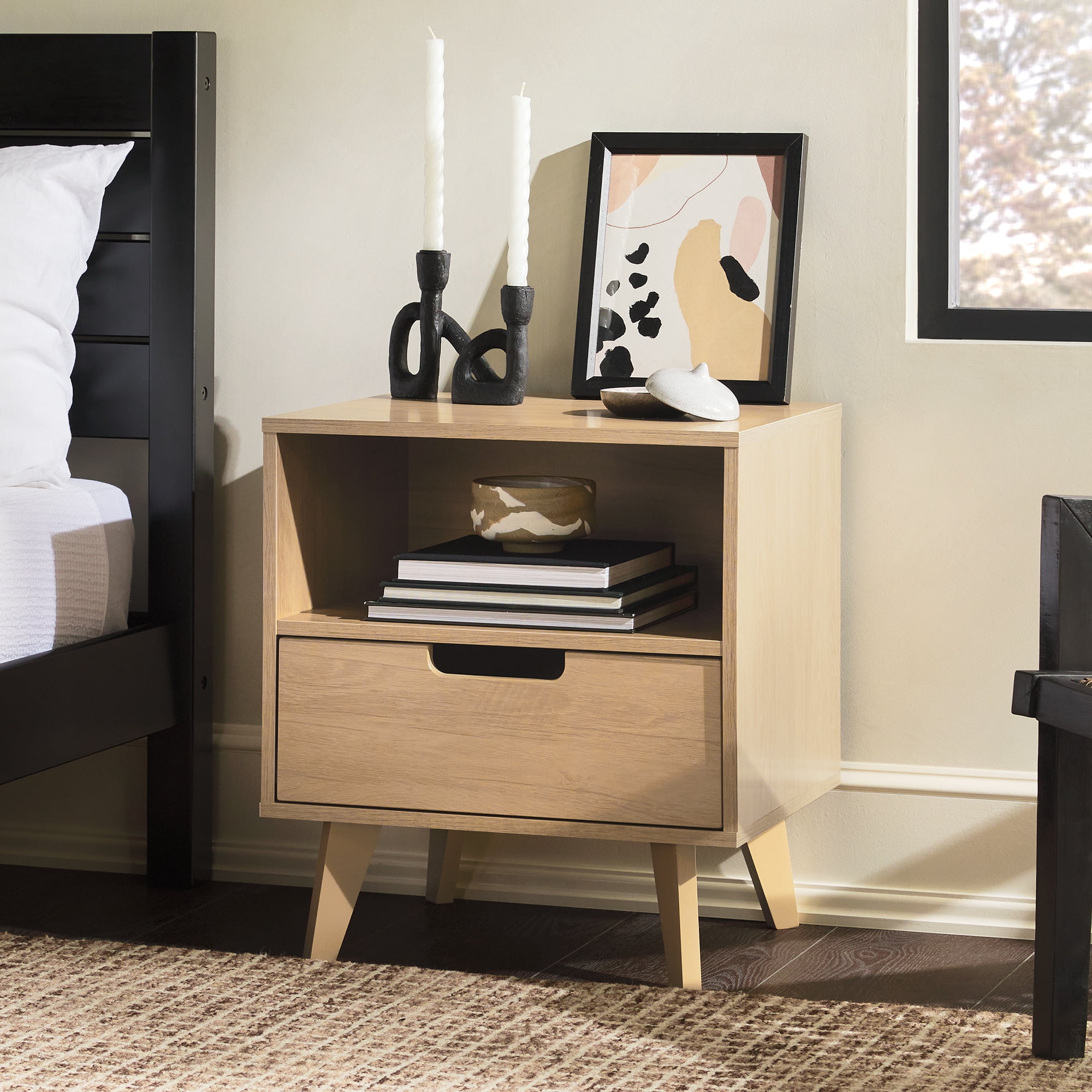 Walker Edison Mid-Century Modern 1-Drawer Angle-Leg Nightstand, Riviera