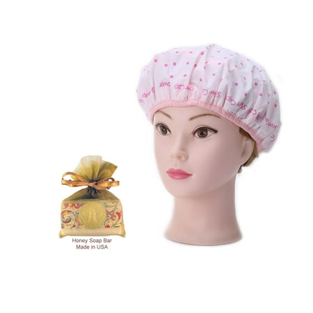 Terry Cap - Terry Lined Double Layers Elastic Reusable Bathing Shower Cap with HONEY Soap Bar for Women and Men