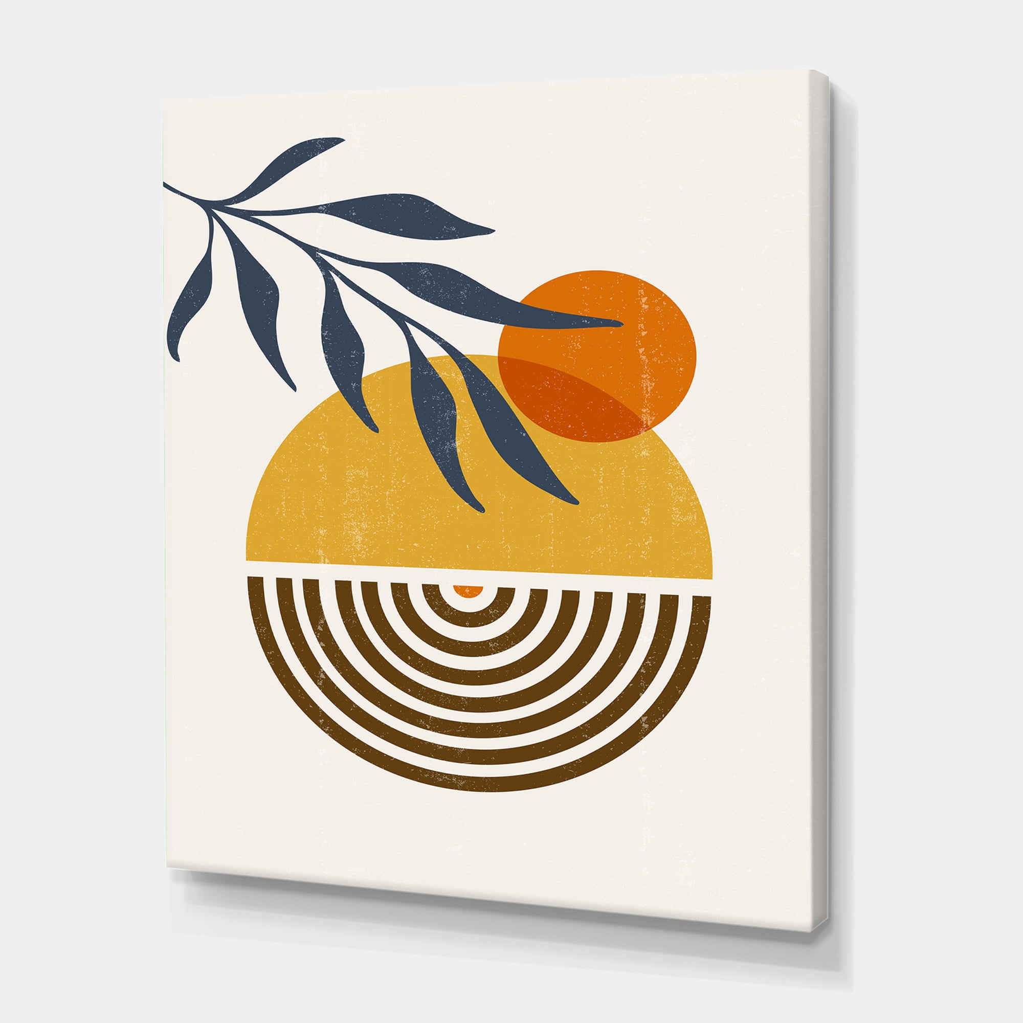Abstract Shapes With Botanical Minimalist Leaf IV 16 in x 32 in Painting Canvas Art Print, by Designart