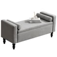 thumbnail image 3 of Furniliving 45.7" Storage Ottoman Bench with Arms and Pillows, Linen Button Tufted End of Bed Bench, Large Storage Bench for Bedroom, Entryway, Grey, 3 of 9