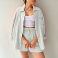 thumbnail image 5 of Teissuly Women's Summer Two Piece Neck Long Sleeve Shirt High Waist Drawstring Large Shorts Casual Set, 5 of 5