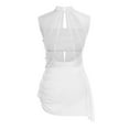 thumbnail image 2 of CHICTRY Women Sleeveless Rhinestones Figure Skating Dance Dress Ruched Mesh Modern Lyrical Dancewear Ivory S, 2 of 7