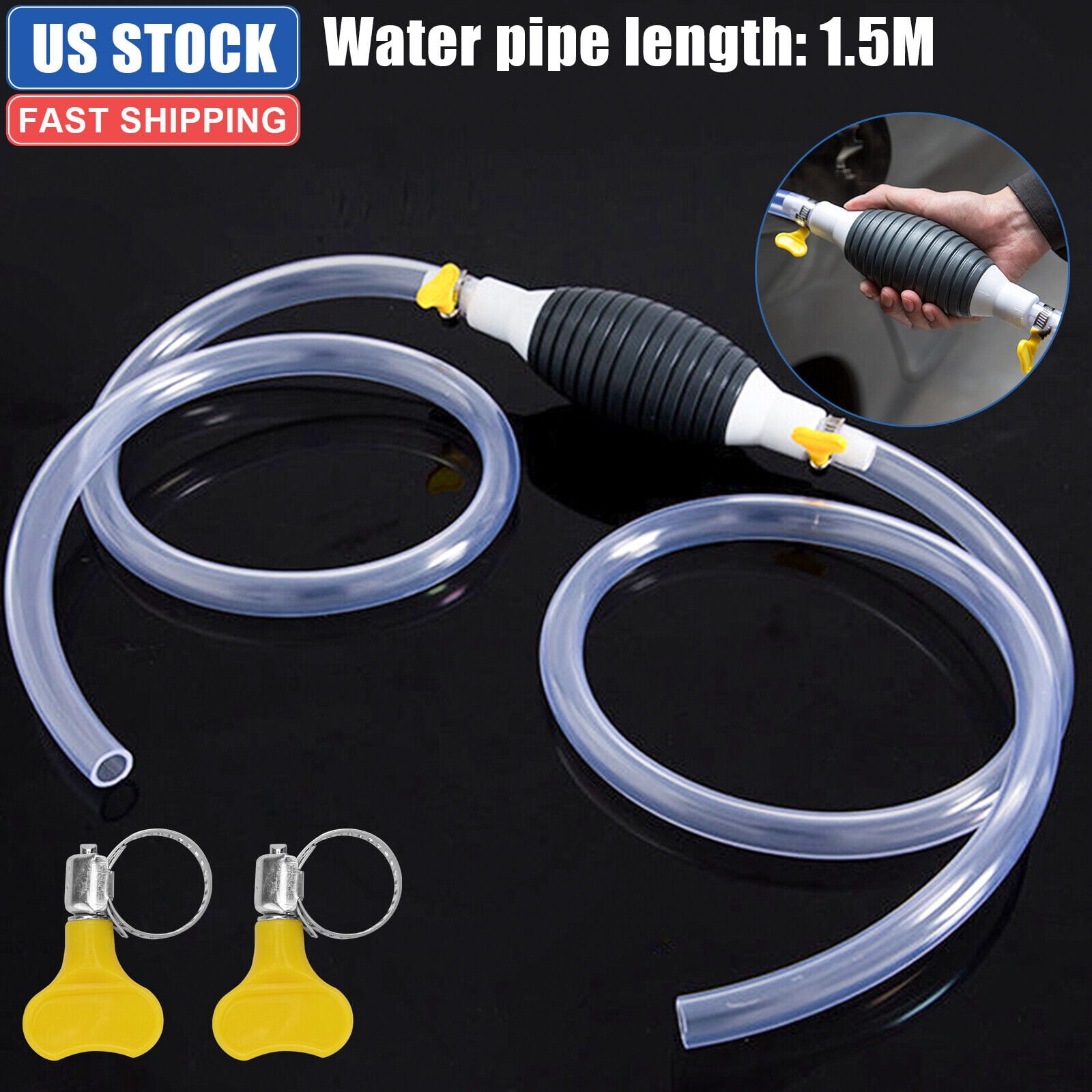 1.5M Transfer Siphon Pump Gasoline Siphone Hose Oil Water Fuel Hand Motorcycle