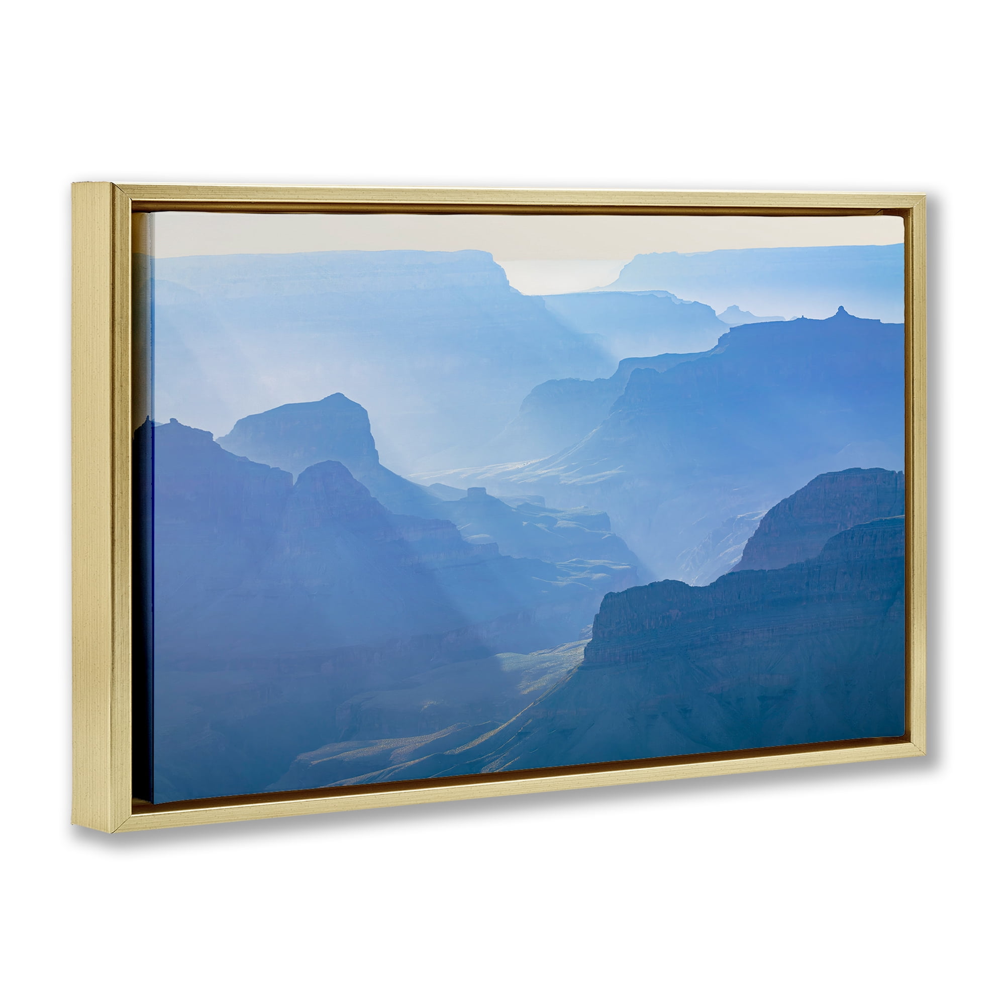 Stupell Industries Blue Sunlit Peaks Landscape & Nature Photography Gold Floater Framed Canvas Art Print Wall Art, 31 x 21