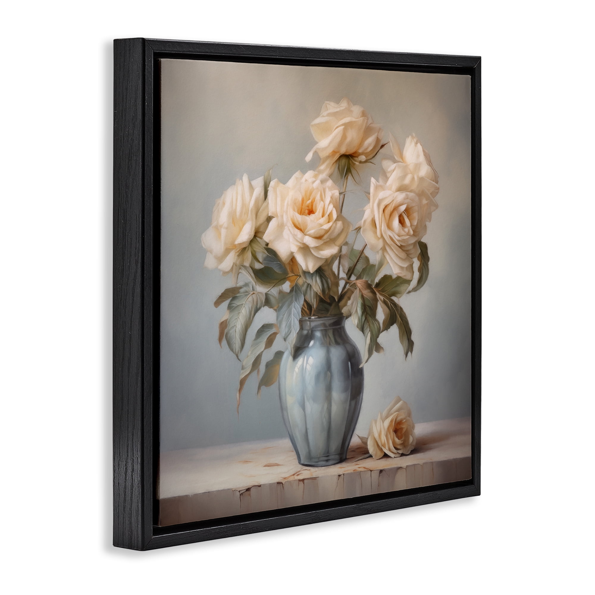 Stupell Industries Vintage Rose Paragon Black Framed Floater Canvas Wall Art, design by Steve Hunziker