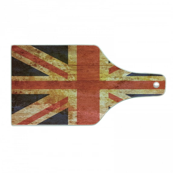 England Cutting Board, Grunge Union Jack Design National United Kingdom Country Flag Image, Decorative Tempered Glass Cutting and Serving Board, in 3 Sizes, by Ambesonne
