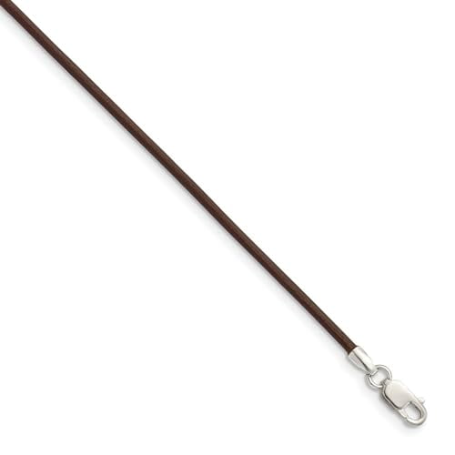 925 Sterling Silver 1.5mm Brown Leather Cord Necklace 18 Inch