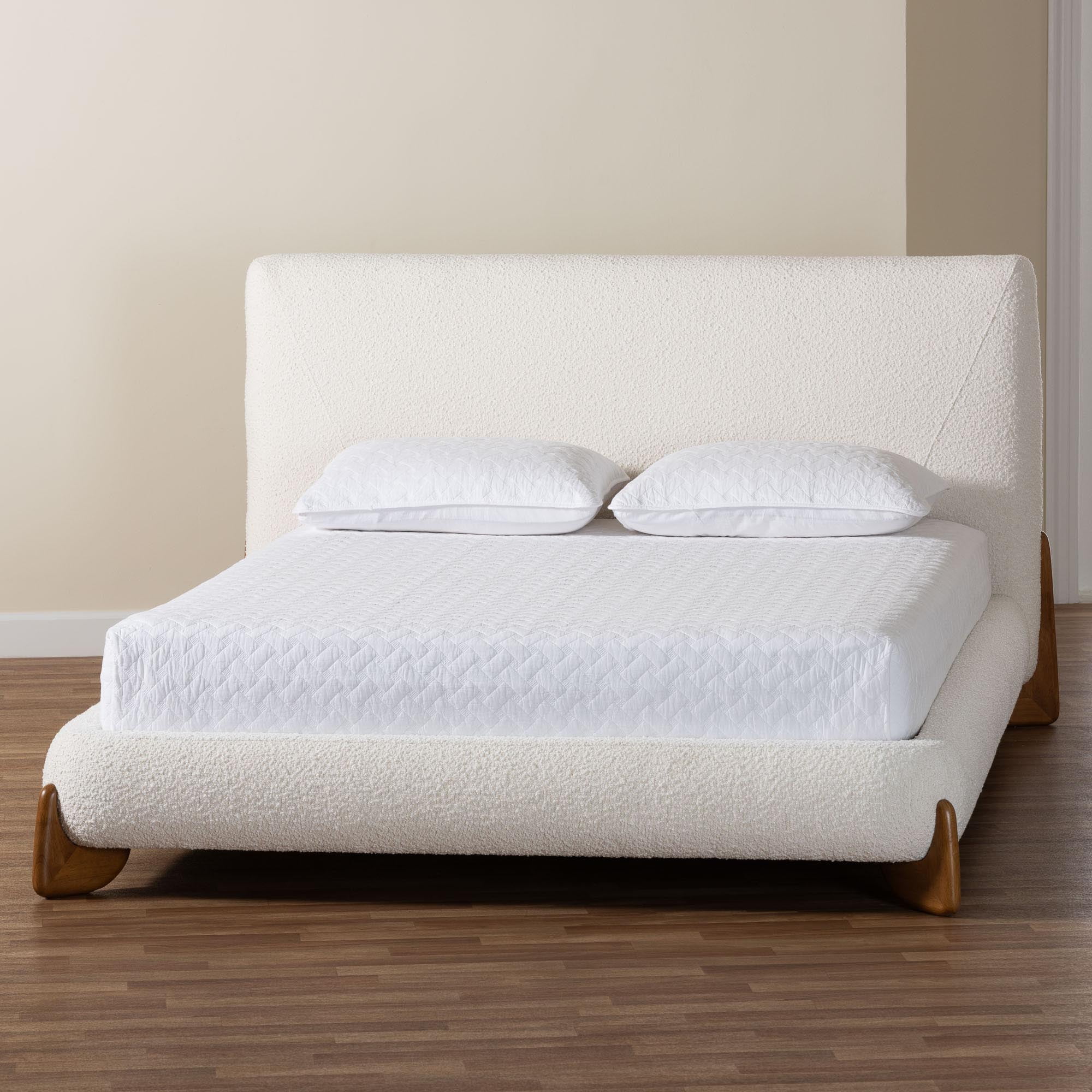 Baxton Studio Vinicio Mid-Century Platform Bed, Queen, Cream
