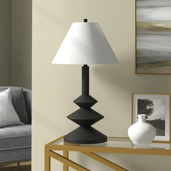 Abilene 28" Tall Triple Gourd Lamp with Fabric Shade in Matte Black/White