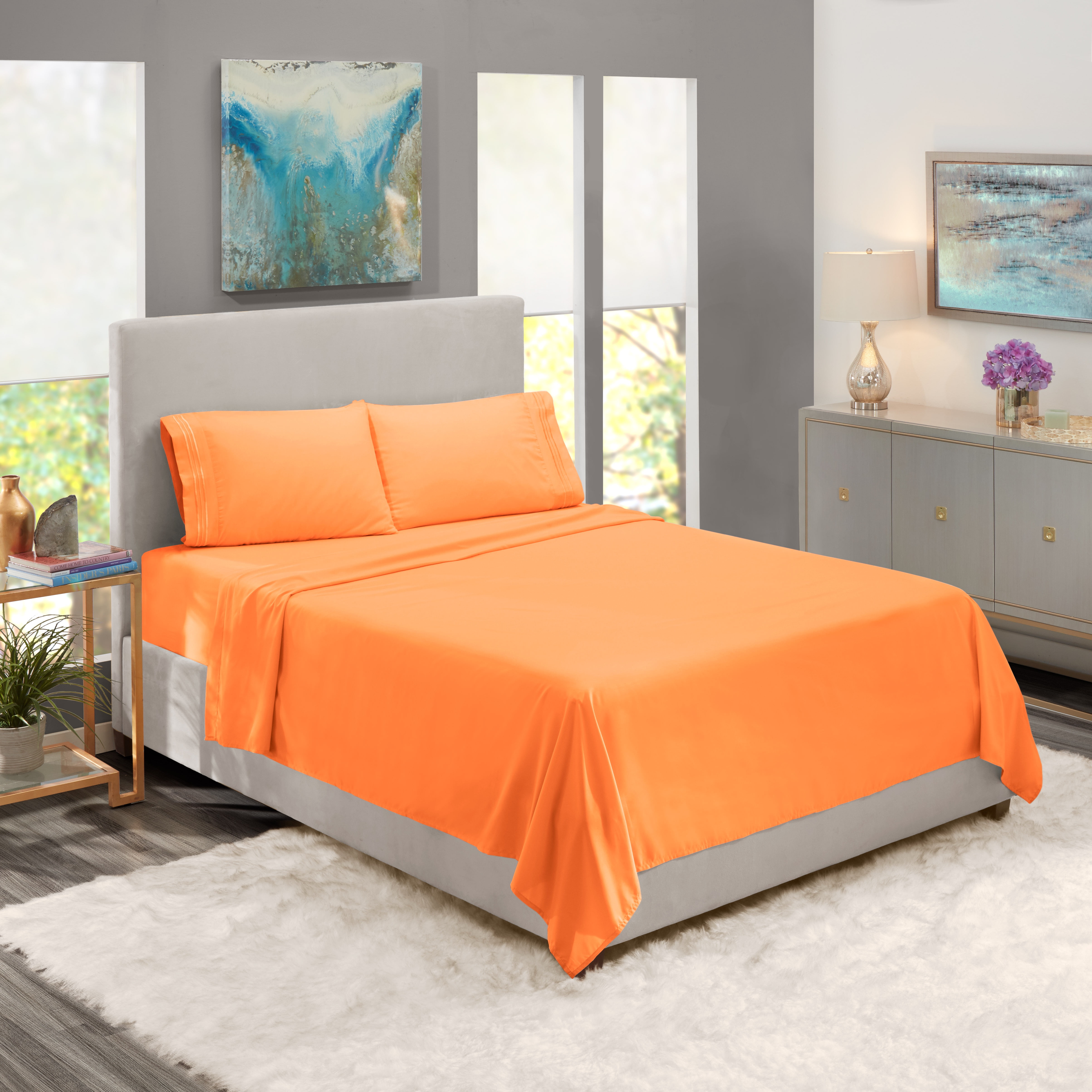 Cal King Size Bed Sheets Set Apricot Orange Luxury Bedding Sheets
