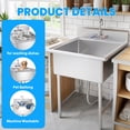 thumbnail image 2 of Single Bowl 360°Rotate Faucet Utility Sink, Cleaning Sink, Kitchen Utility Sink, Washing Hand Basin, Laundry Sink, 21 Inch Freestanding Stainless Steel for Kitchen, Restaurant, Garage, 2 of 9